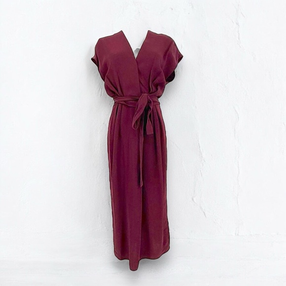 Reiss Burgundy Wrap Midi Dress Size 4 Classic Professional Designer - Picture 1 of 8